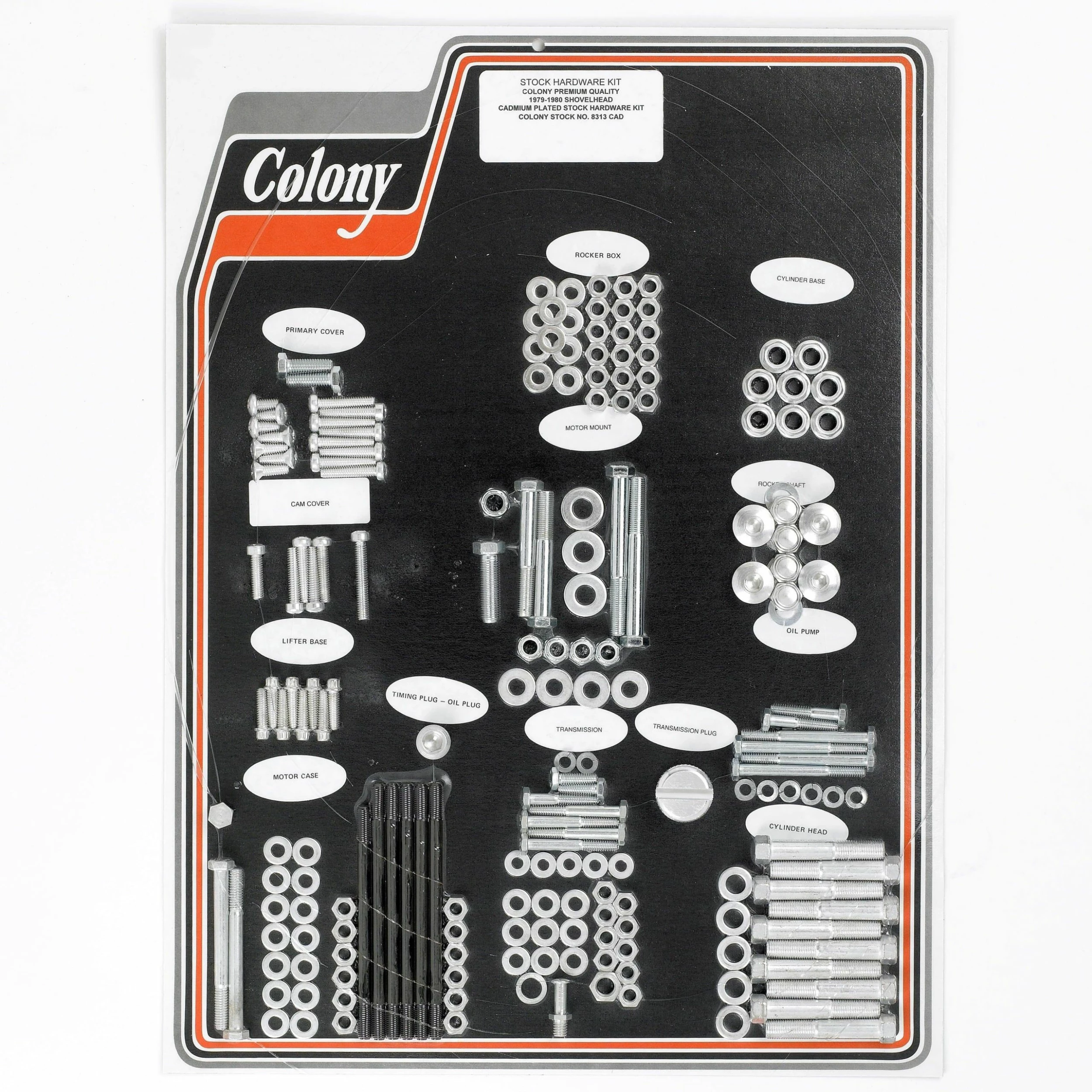 Colony #8313 CAD Complete Stock Hardware Kit - 1979 - 1980 Shovelhead - Cad Plated 1 Colony #8313 CAD Complete Stock Hardware Kit - 1979 - 1980 Shovelhead - Cad Plated