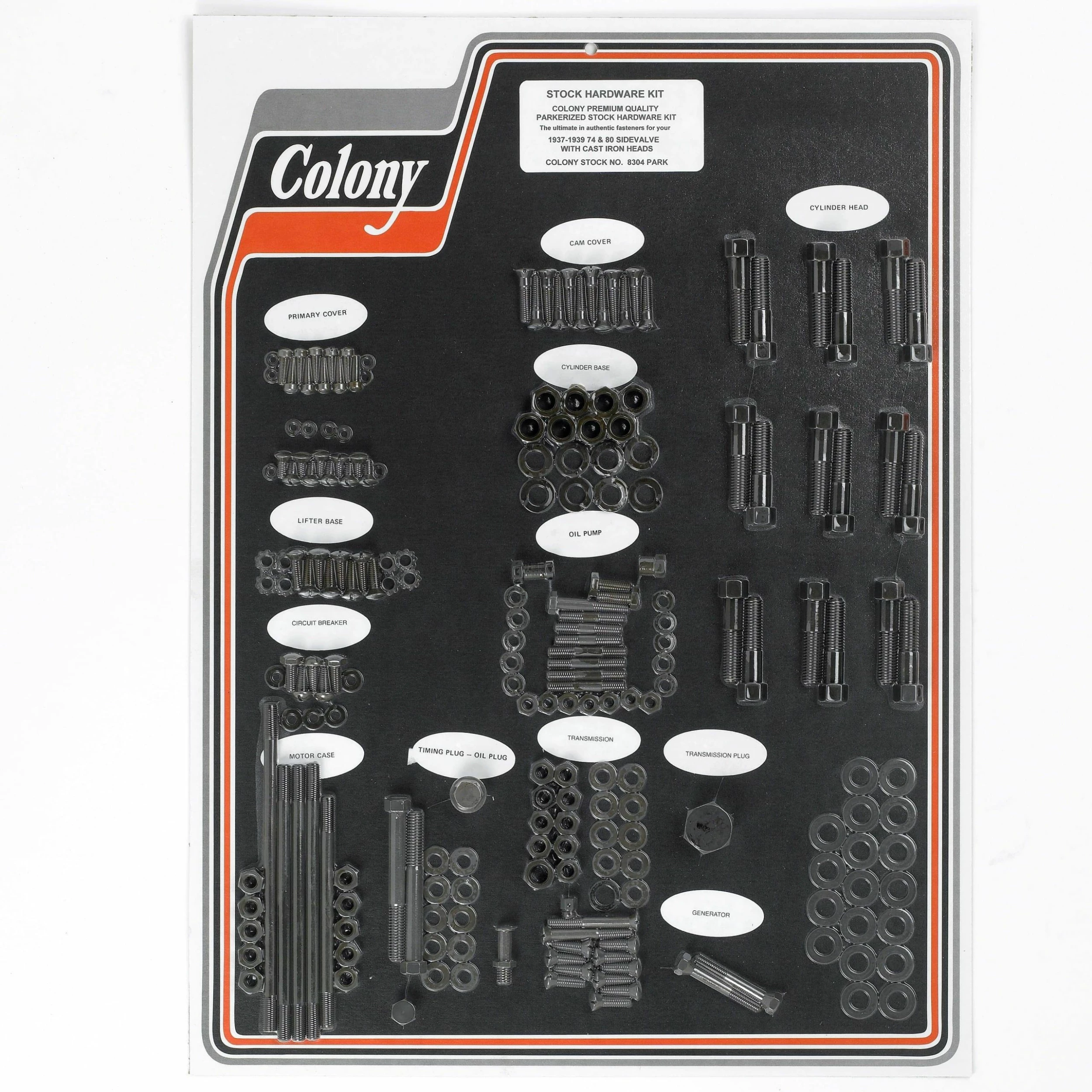 Colony #8304 PARK Complete Stock Hardware Kit - 1937 - 1939 74 & 80 Cast Iron Head - Parkerized 1 Colony #8304 PARK Complete Stock Hardware Kit - 1937 - 1939 74 & 80 Cast Iron Head - Parkerized