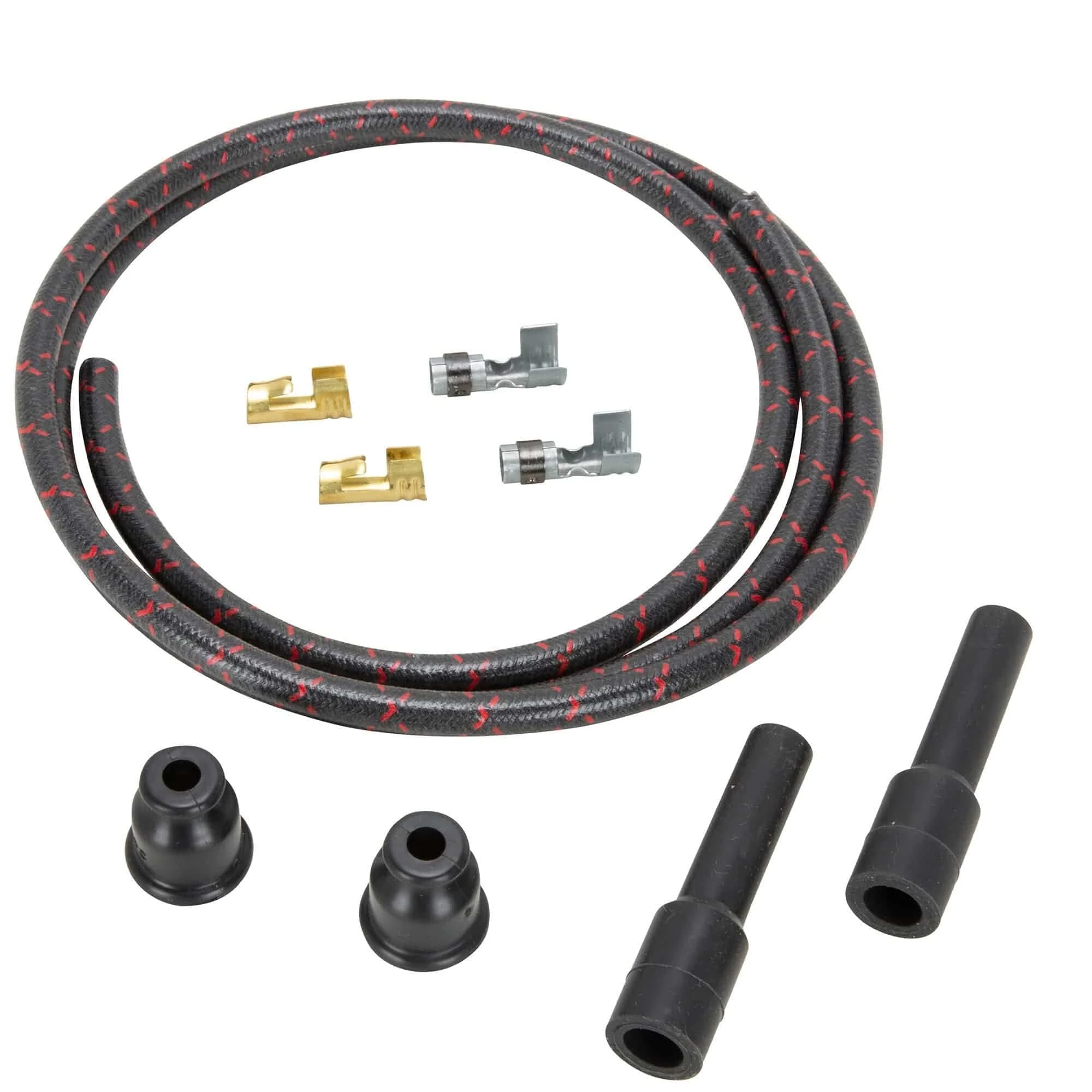 Lowbrow Customs 8mm Cloth Straight Spark Plug Wire Sets - Black With Red Tracers 1 Lowbrow Customs 8mm Cloth Straight Spark Plug Wire Sets - Black With Red Tracers