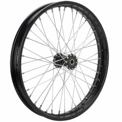 Lowbrow Customs Complete 21 Inch Ribbed Spool Hub Chopper Wheel - 3/4 Inch Bearings - Black