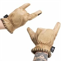 Axel Co. Tan Waxed Cowhide Gloves -Biltwell Shop 012469 Axel Co TanWaxedCowhideGloves 5