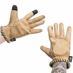 Axel Co. Tan Waxed Cowhide Gloves -Biltwell Shop 012469 Axel Co TanWaxedCowhideGloves 6