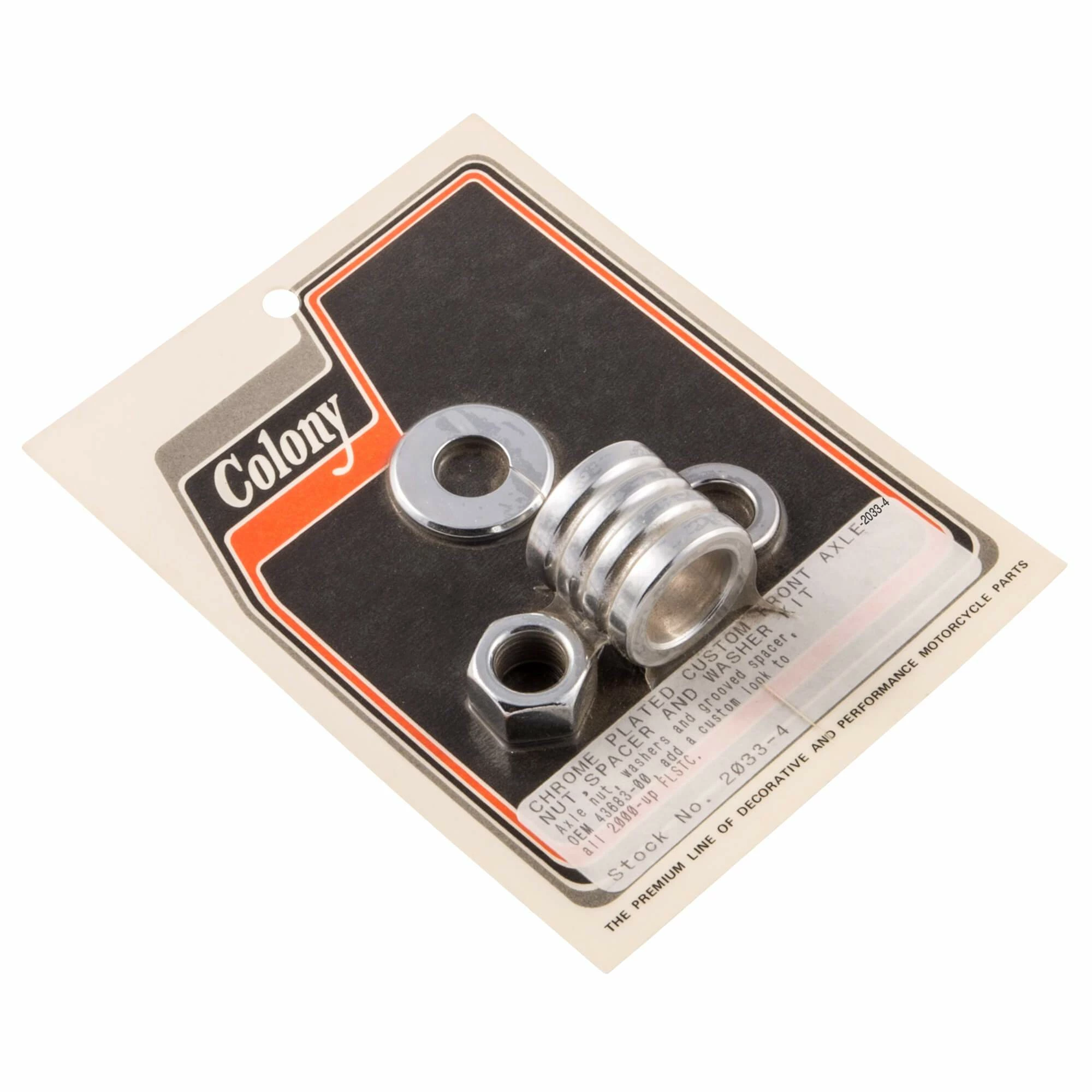 Colony #2033-4 Front Axle Nut Spacer Kit Chrome Grooved Harley FLSTC 2000-up 1 Colony #2033-4 Front Axle Nut Spacer Kit Chrome Grooved Harley FLSTC 2000-up