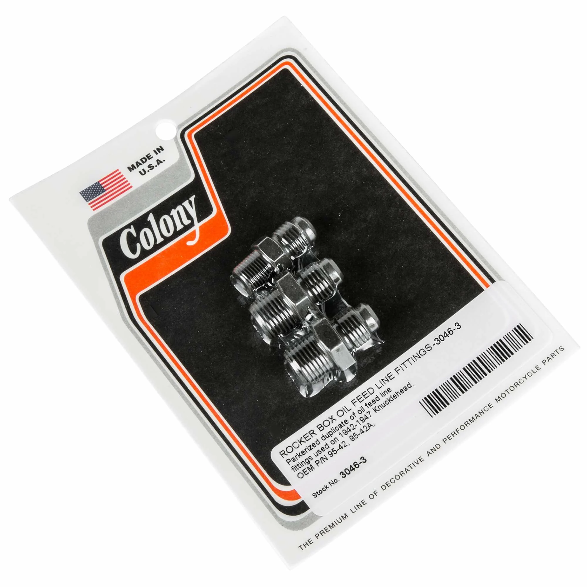 Colony #3046-3 Rocker Box Oil Feed Line Fittings Parkerized Harley Knucklehead 42-47 1 Colony #3046-3 Rocker Box Oil Feed Line Fittings Parkerized Harley Knucklehead 42-47