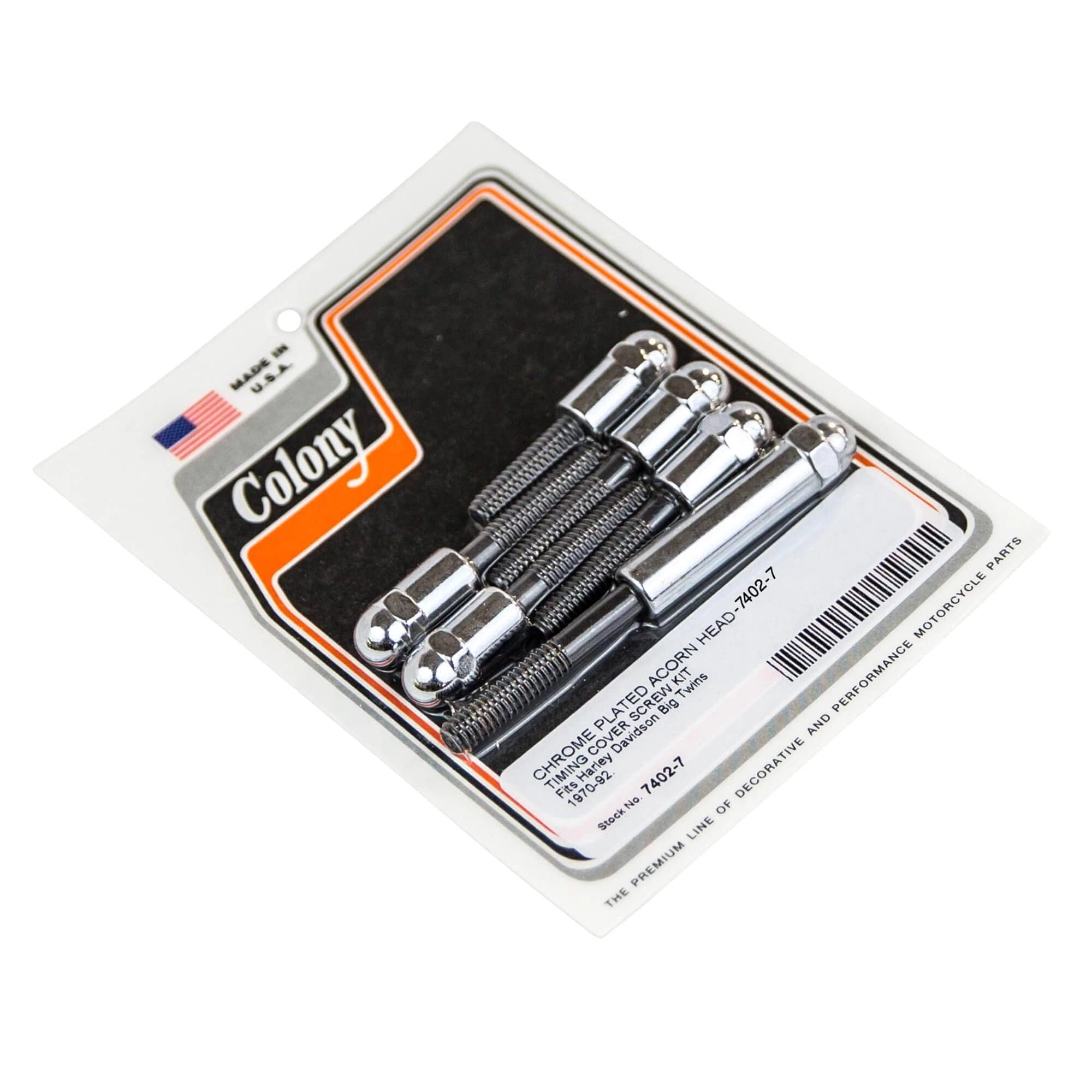 Colony #7402-7 Chrome Plated Acorn Head Timing Cover Screw Kit Fits H-D Big Twins 1970-92 1 Colony #7402-7 Chrome Plated Acorn Head Timing Cover Screw Kit Fits H-D Big Twins 1970-92