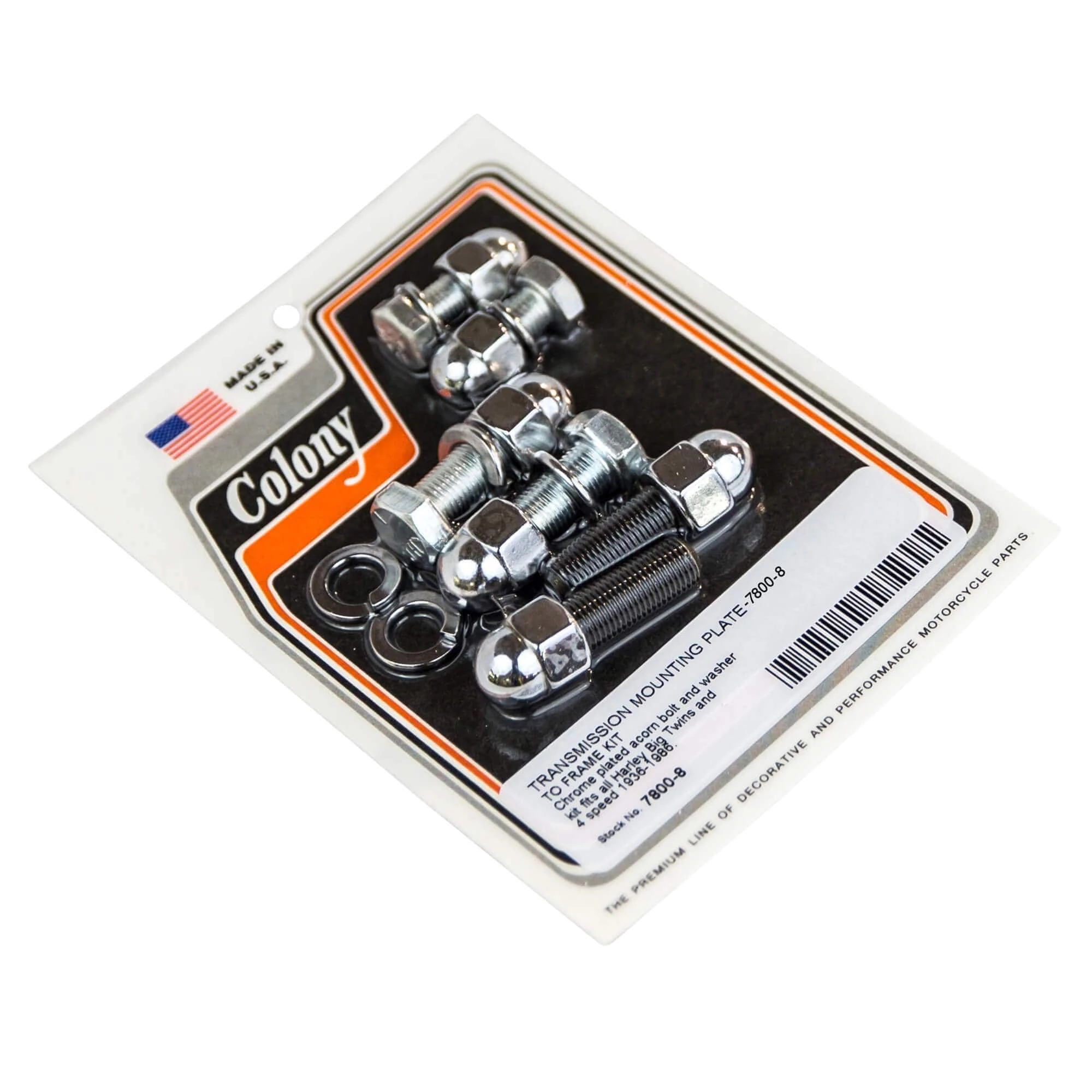 Colony #7800-8 Transmission Mounting Plate To Frame Kit Chrome Plated Acorn Bolt & Washer Fits 1936-1986 H-D Big Twins And 4 Speed 1 Colony #7800-8 Transmission Mounting Plate To Frame Kit Chrome Plated Acorn Bolt & Washer Fits 1936-1986 H-D Big Twins And 4 Speed