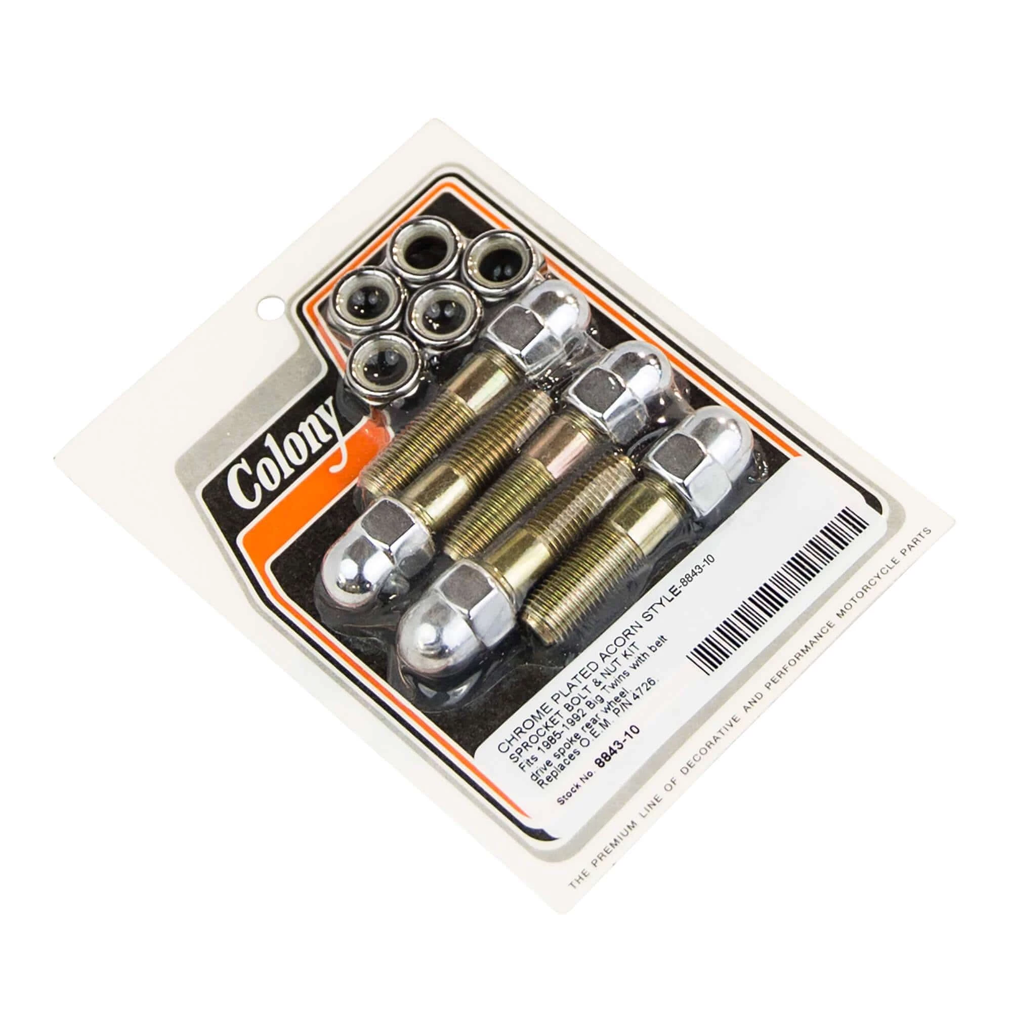 Colony #8843-10 Sprocket Nut & Bolt Kit Chrome Acorn Harley Big Twin 85-92 OEM 4726 1 Colony #8843-10 Sprocket Nut & Bolt Kit Chrome Acorn Harley Big Twin 85-92 OEM 4726